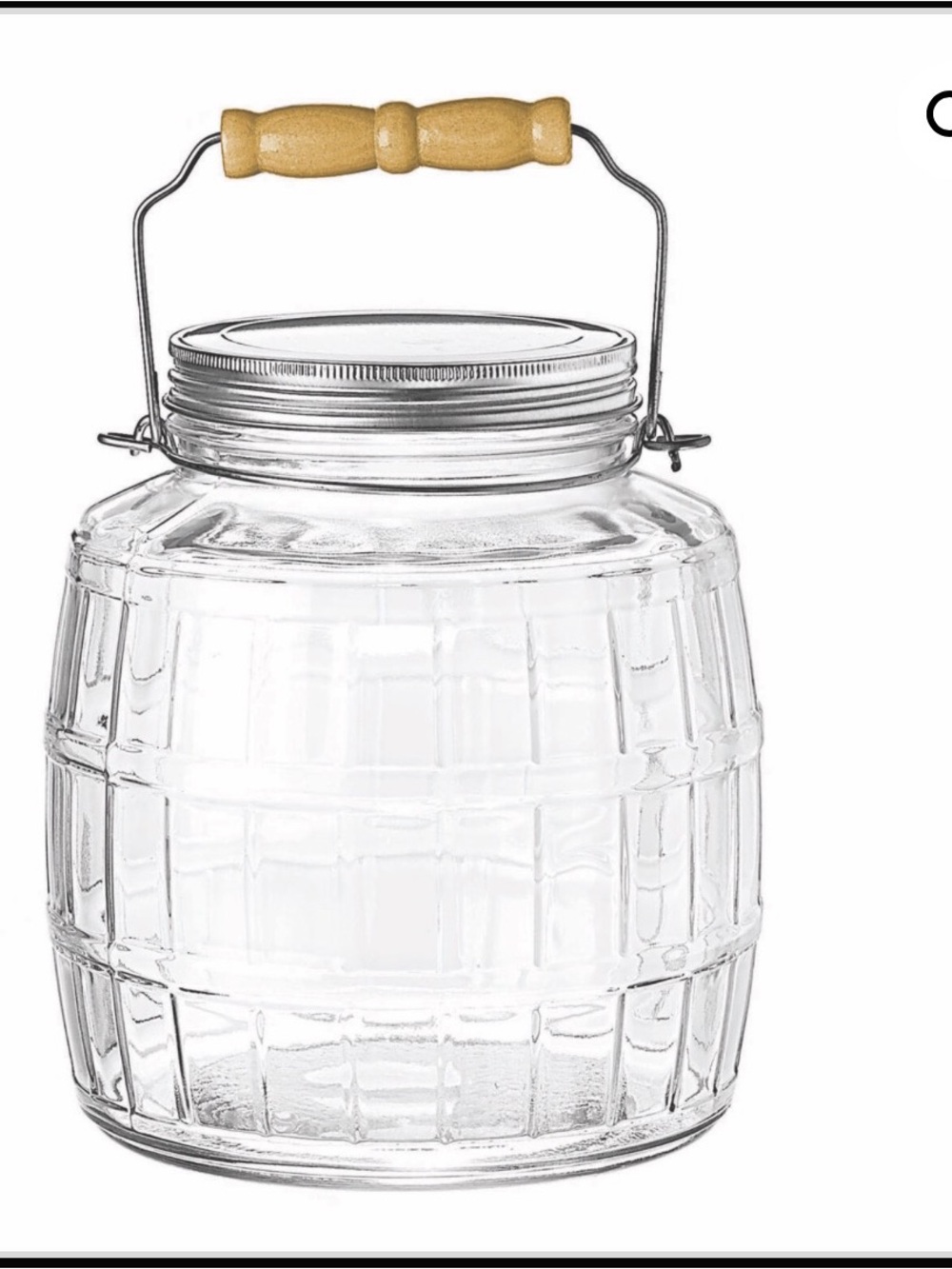Anchor Hocking 128oz. clear glass barrel jar with a brushed aluminum lid.
